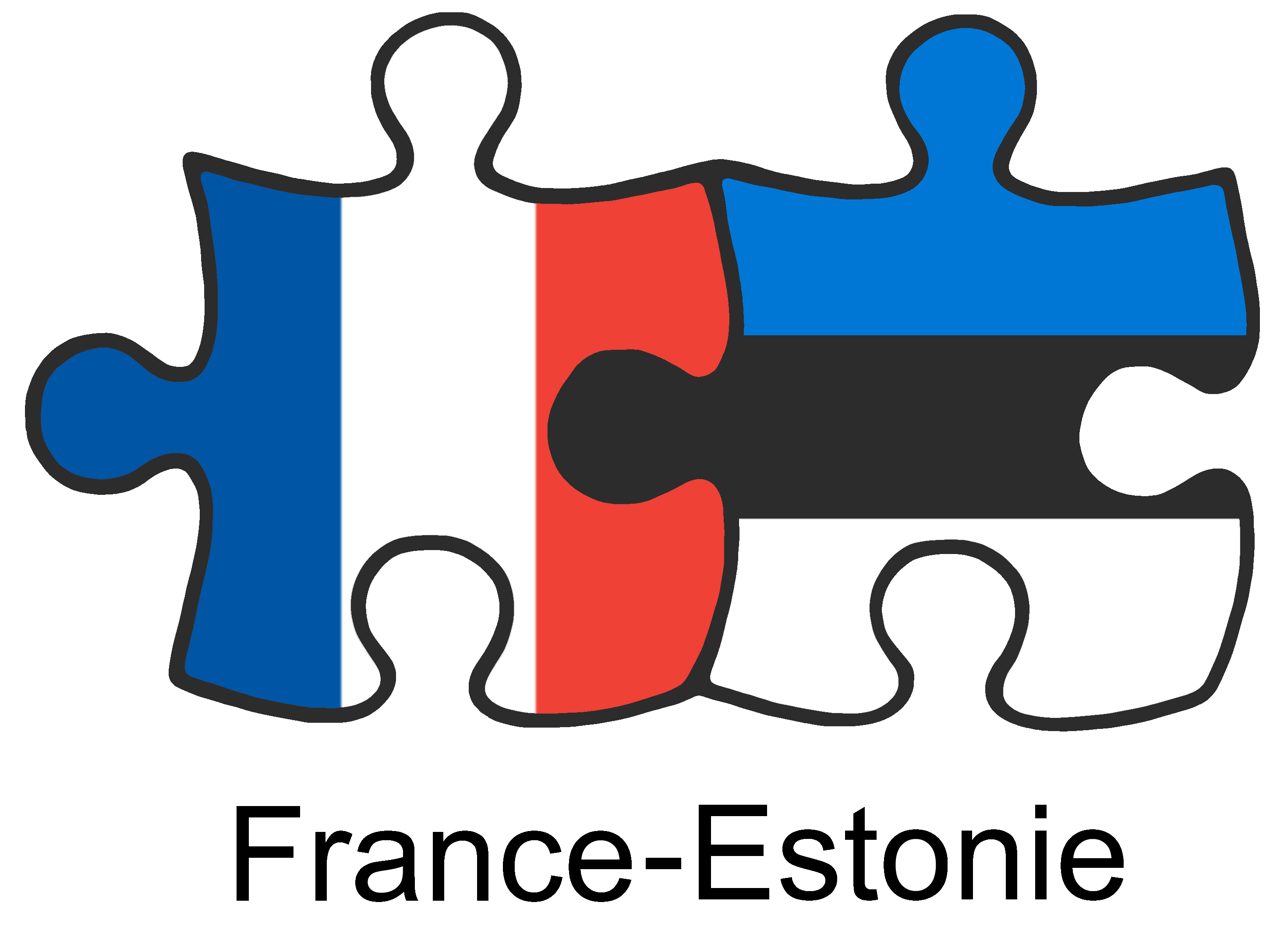 Logo de l'association France Estonie, deux pièces de puzzle avec les drapeaux
