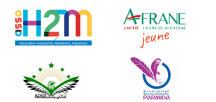Logos des associations H2M, Afrane, Azadi, Parmida