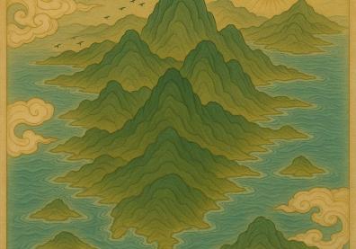Tableau d'une montagne dans la mer en style chinois