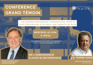 Visual of the conference with portraits of the two speakers