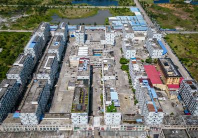 Aerial view of a scam compound in Sihanoukville, Cambodia.