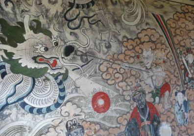 peinture murale dans un temple du roi-dragon