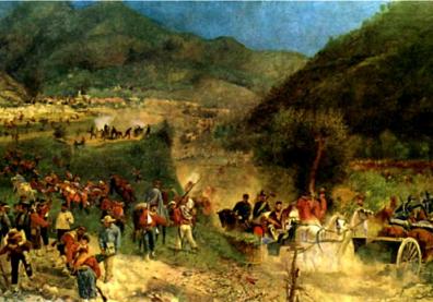 Tableau représentant la bataille de Bezzecca, qui a eu lieu en 1866