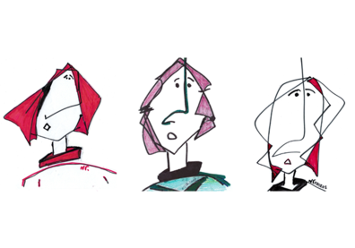 Trois personnes alignés en dessin