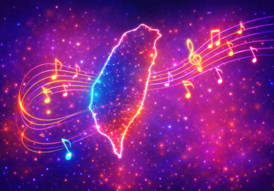 Carte de Taïwan entrelacée de notes de musique