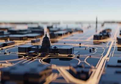 Washington DC arrière-plan de ville intelligente de haute technologie. Rendu 3D.