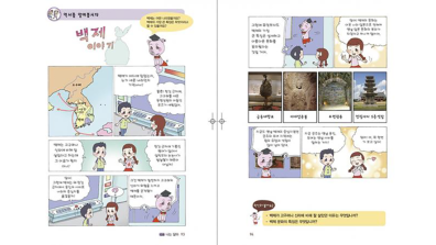 Fig.4-2 : Extraits de l’unité 10 du manuel tome 5 : « Apprenons l’histoire » Histoire du royaume de Paekche (p.25-26) © 2012, Ministre coréen de l’Éducation nationale
