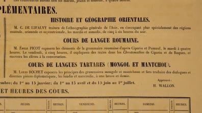 Extrait de l'affiche Année scolaire 1875-1876- premier semestre de l'Ecole spéciale des langues orientales vivantes