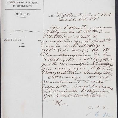 Minute du Ministère de l’instruction publique adressée à l’administrateur de l’École des langues orientales, 29 novembre 1881, F/17/4059