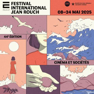 Illustrations d'une petite fille sur un rocher de dos, une main qui porte un cailloux, des vagues
