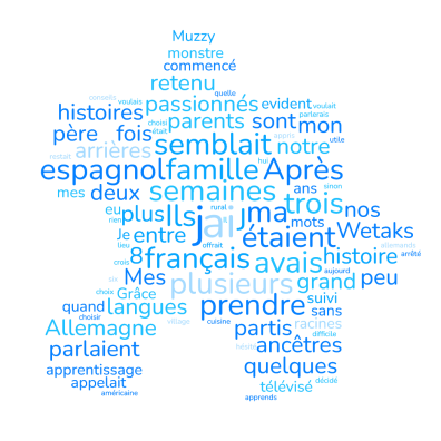 Figure 3 : nuage de mots réunis à partir d'une autobiographie langagière réalisée par un apprenant.