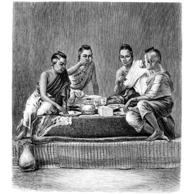 Femmes siamoises au dîner. 
