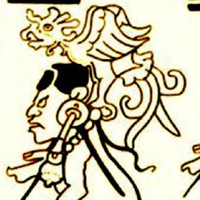 Détail d’un almanach en page 16 du Codex Dresdensis. (Bibliothèque de Saxe, Dresde, Allemagne), époque postclassique récente. D’après un fac-similé numérique d’Andreas Fuls 2001.