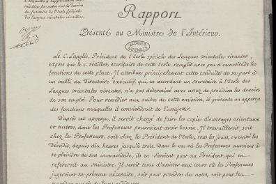 apport présenté au ministre de l’intérieur au 27 nivôse an 9, 17 janvier 1801