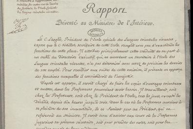 apport présenté au ministre de l’intérieur au 27 nivôse an 9, 17 janvier 1801