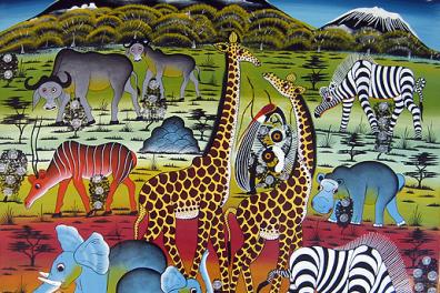 Peinture à l'huile d'animaux : zèbre, girafes, éléphants, etc