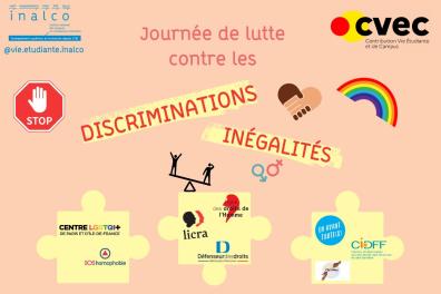 Visuel des journées de lutte Discrimination Egalité F-H avec logos des intervenants
