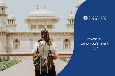 A student with a backpack with the sentence : "Invest in tomorrow's talent