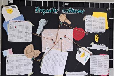 Sur un tableau plusieurs documents sont reliés par des fils