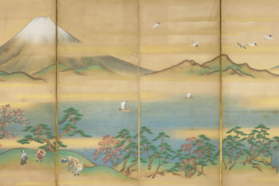 Itaya Hiroharu, Le Mont Fuji à l'automne, paravent offert par le shôgun Iemochi à la reine Victoria, 1860.