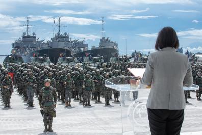 President of TAIWAN Tsai Ing-wen reviews a Marine Corps battalion in Kaohsiung in July 2020.