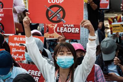 Protest in Myanmar against Military Coup 14-Feb-2021