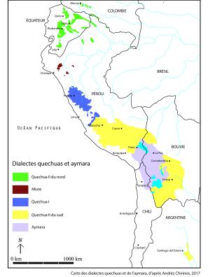 Carte des dialectes quechuas et de l’aymara