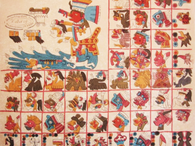 Aztèque - Figure : 9 Exemple du Tonalamatl, en 20 *13,  du Codex Aubin.