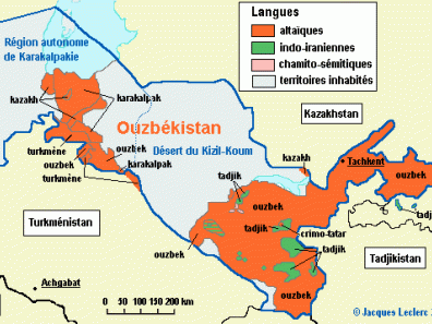 Ouzbékistan, carte des langues