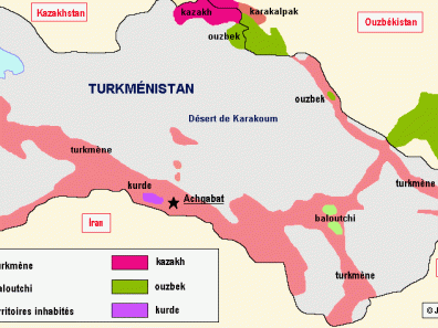 Turkménistan, carte des langues.