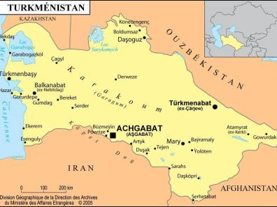 Turkménistan, carte géographique.