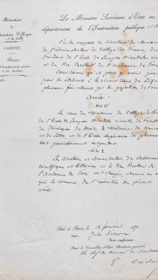 Arrêté du ministère de l’Instruction publique du 18 janvier 1871