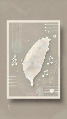 A minimalist vertical poster featuring a soft, clean map of Taiwan in the center, created with fine white or light gray lines on a muted beige or ligh