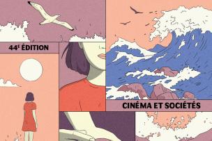 Illustrations d'une petite fille sur un rocher de dos, une main qui porte un cailloux, des vagues