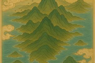 Tableau d'une montagne dans la mer en style chinois