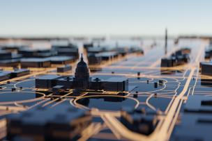 Washington DC arrière-plan de ville intelligente de haute technologie. Rendu 3D.