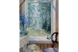 Tableau d'une fenêtre donnant sur un jardin