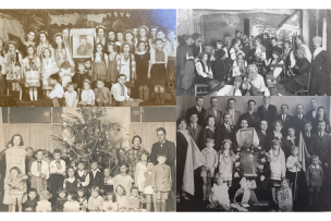 4 photos de groupes en noir et blanc