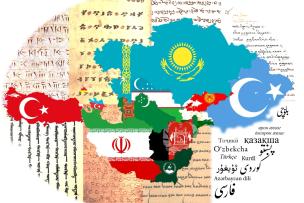 Patchwork des drapeaux de l'Iran et de différents pays turciques sur des manuscrits